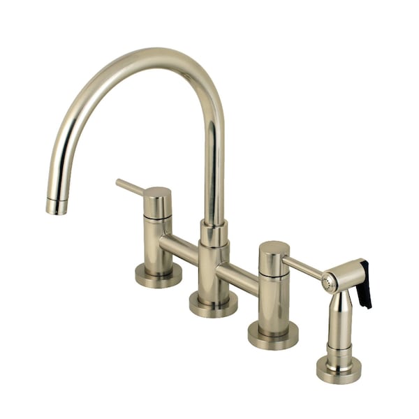 Concord 2-Handle Bridge Kitchen Faucet W/Brass Side Sprayer, Nickel